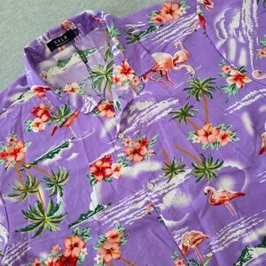 SSLR Mens Purple Flamingo Tropical Print Short Sleeve Hawaiian Shirt 2XL